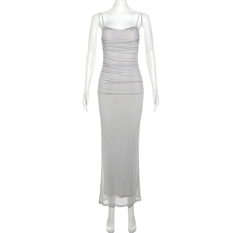 Lace Edge Waist-tight Fashion Party Mesh See-through Lined Sling Dress
