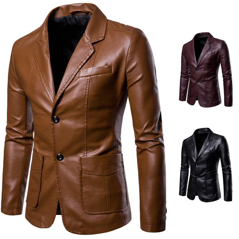 Men's Slim Lapel All-match PU Small Suit Leather Jacket