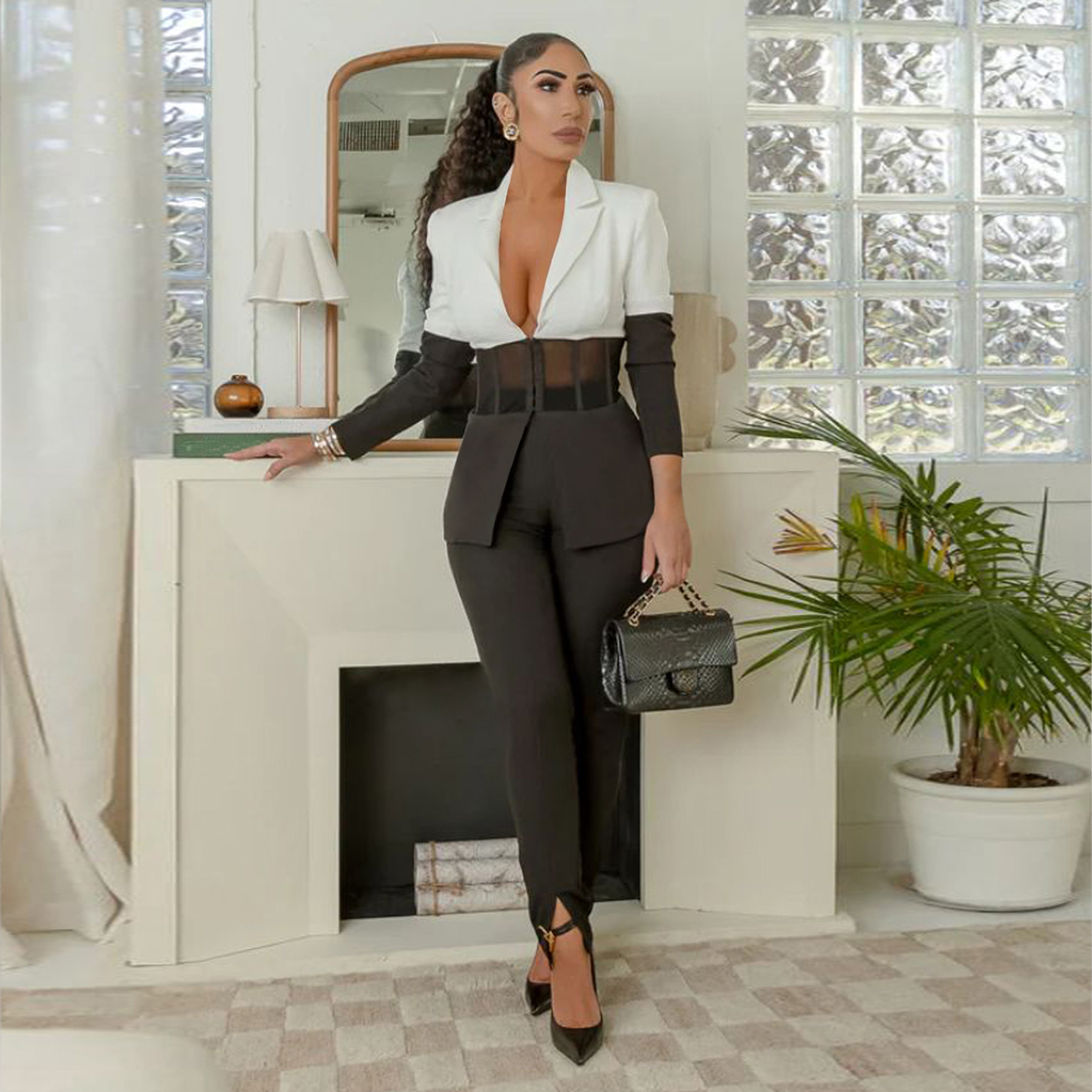 Suit Color Contrast Patchwork Casual Two-piece Autumn