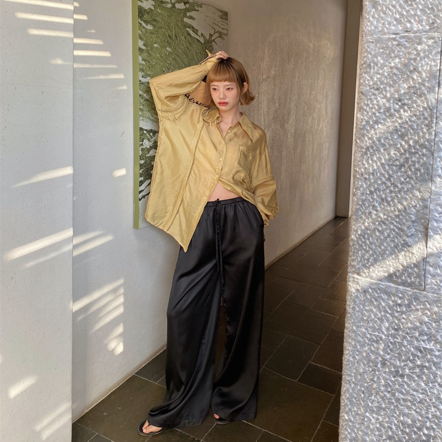 Women's Draping Loose Elastic Waist Drawstring Satin Casual Wide-leg