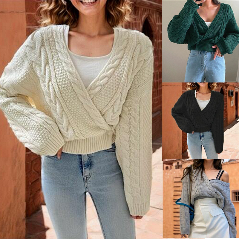 Autumn And Winter Diagonal Cardigan Cross Non-specification V-neck
