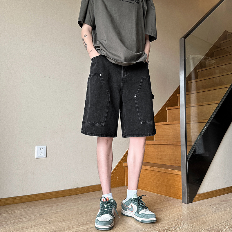 Workwear Denim Shorts Men's Thin Loose Straight