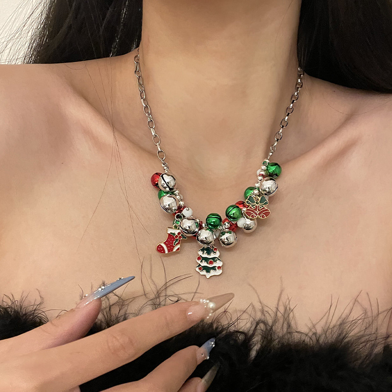 Colorful Bell Christmas Tree Socks Stitching Necklace