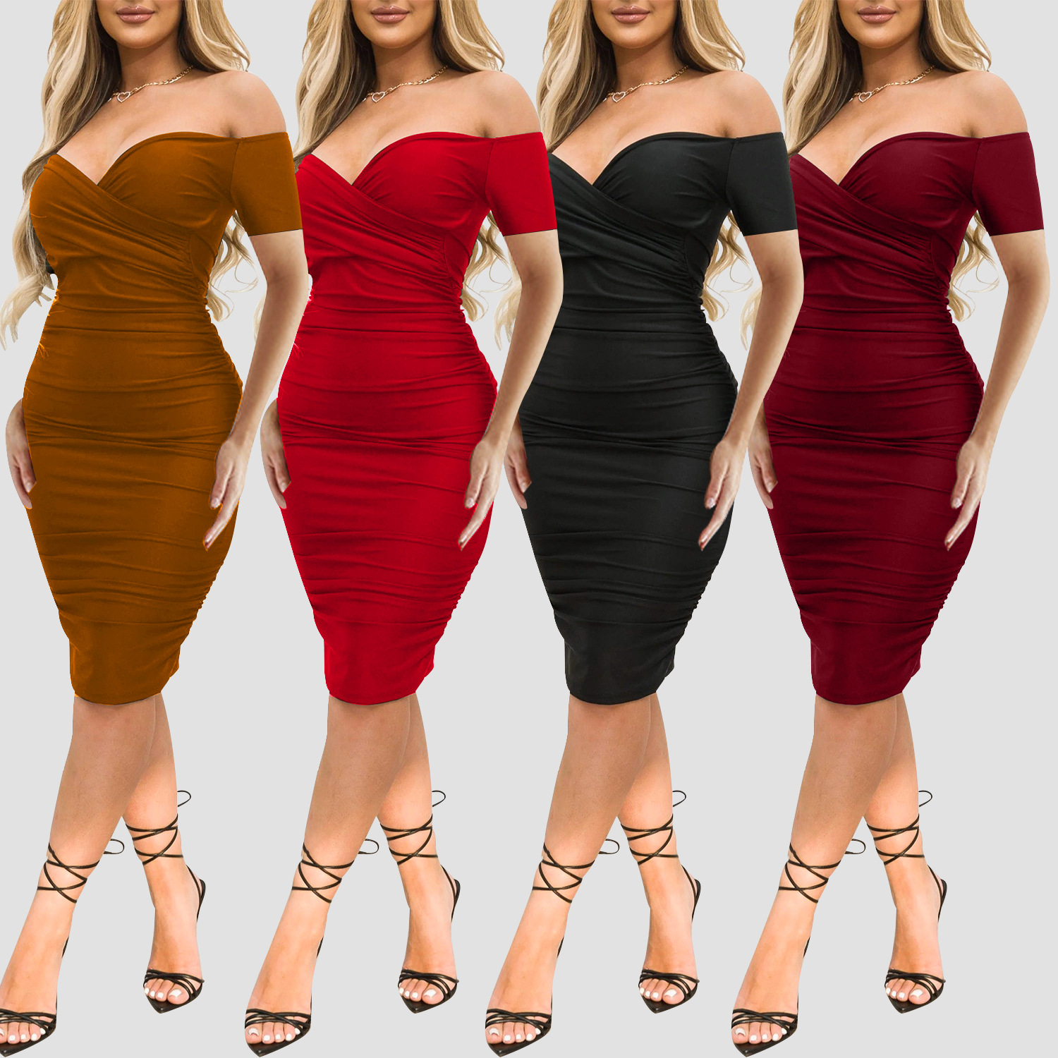 Women's Nightclub Off-shoulder Short Sleeve Dress Sexy Off The Shoulder