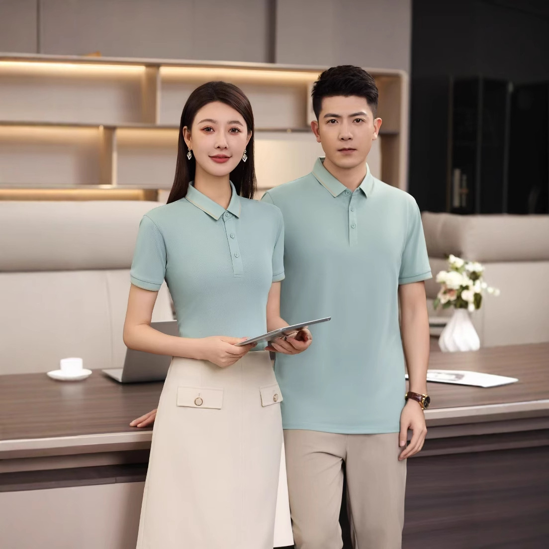 Summer Work Clothes Polo Shirt Ice Ion Single Collar Lapel Breathable