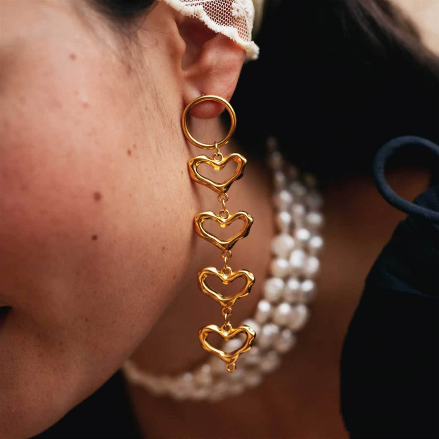 Retro Hollow Design Ins Style Exaggerated Heart-shaped Patch Earrings