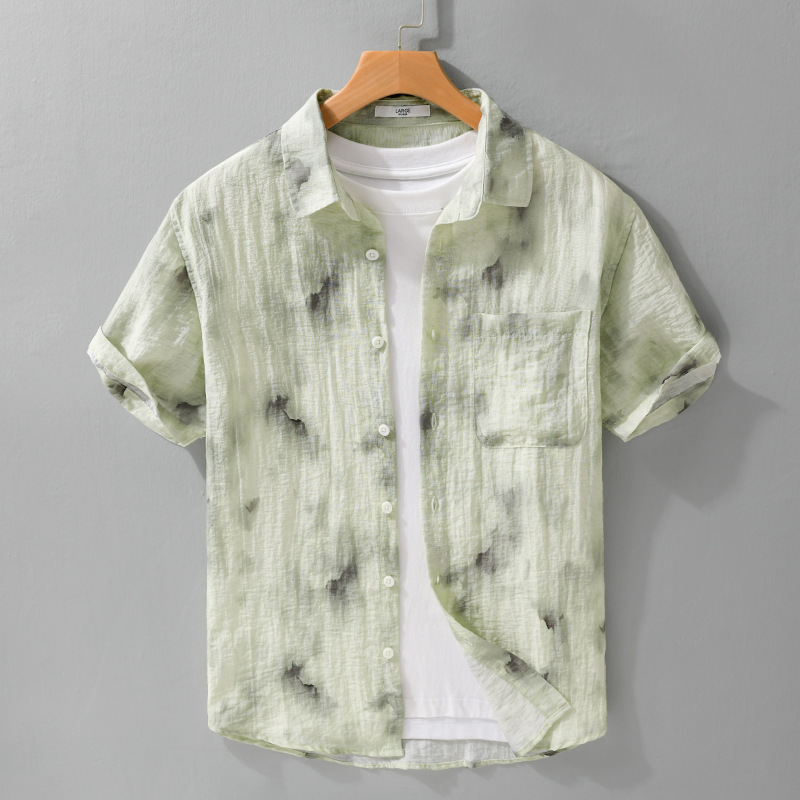 Summer Cool Linen Printed Simple Short Sleeve Shirt