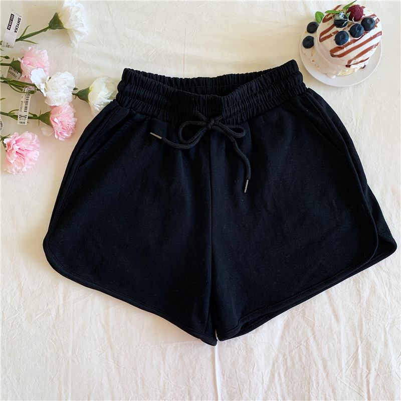 Pure Color Home Pajama Pants Loose Running Sports Shorts High Waist