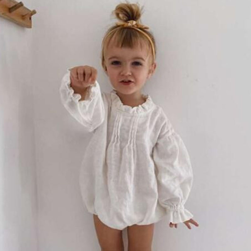 Plain Linen Romper Bag Fart Long Sleeve