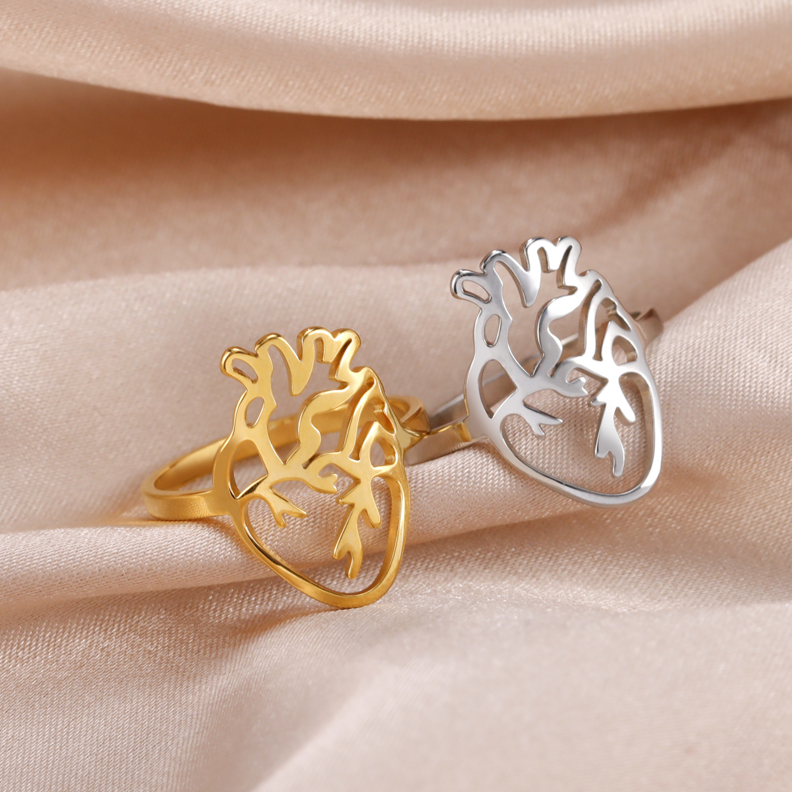 Cut Titanium Steel Hollow-out Brain-shaped Ring