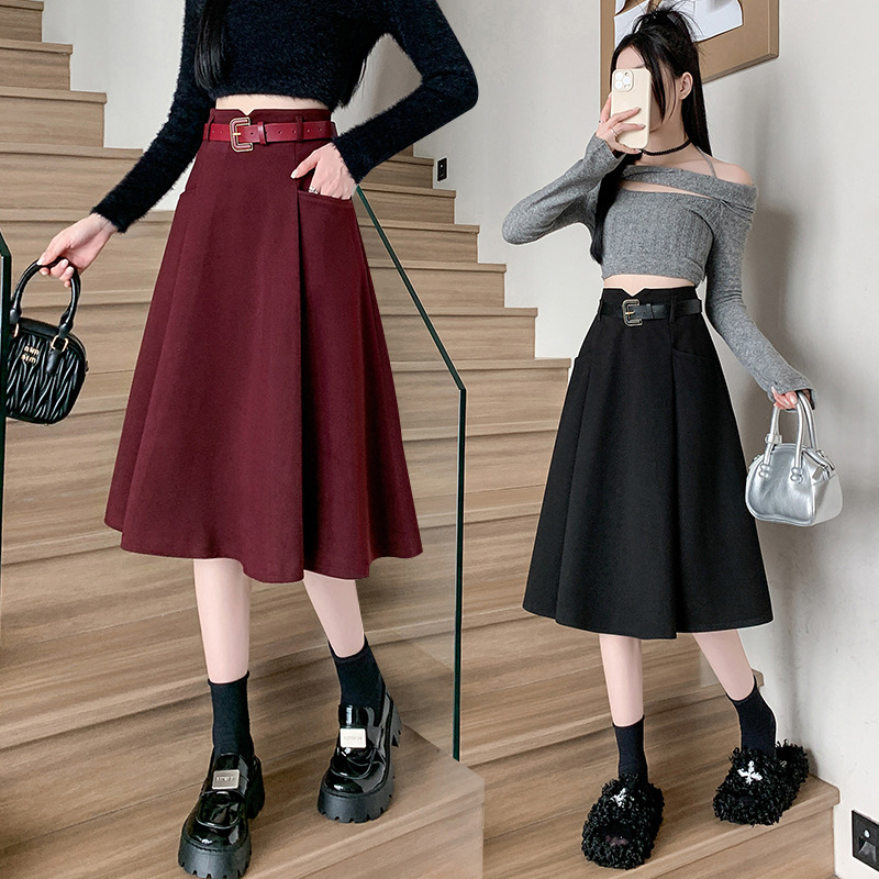 Woolen Skirt Mid-length High Waist Umbrella