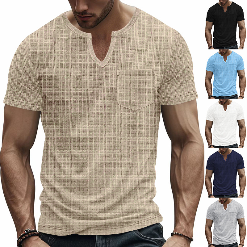 Men's Artificial Linen Bamboo Loose Casual Breathable V-neck Solid Color