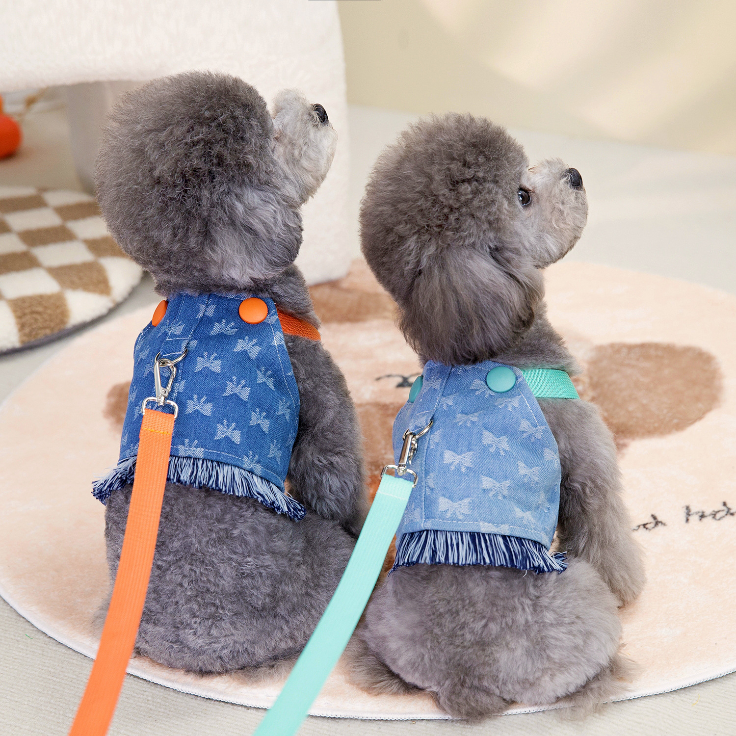 Pet Dog Chest And Back Traction Spring Summer Denim Clothing
