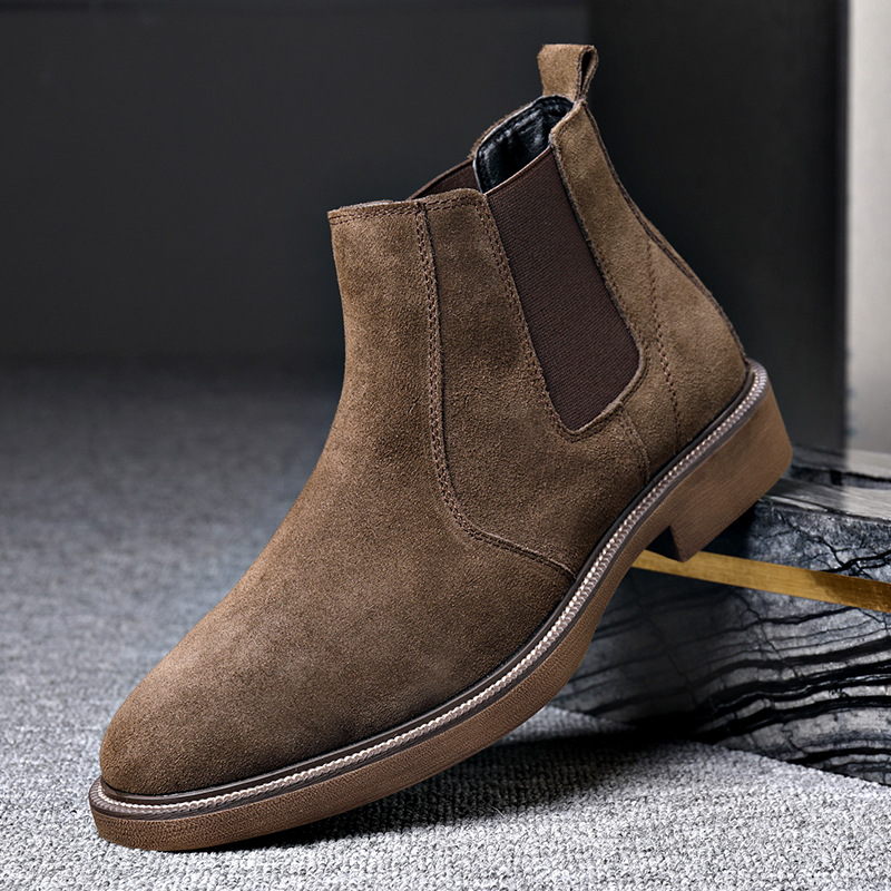 Men's Suede Leather Autumn And Winter New Fleece-lined Pointed Ankle