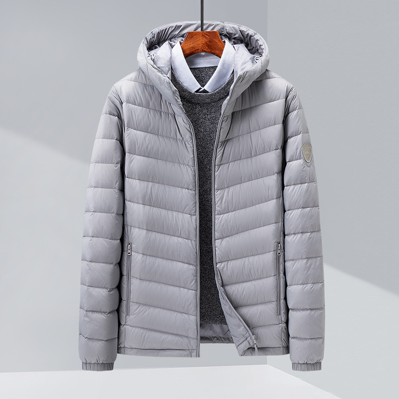 Men's Thin Hood Down Jacket Trendy Korean Slim Fit White Duck