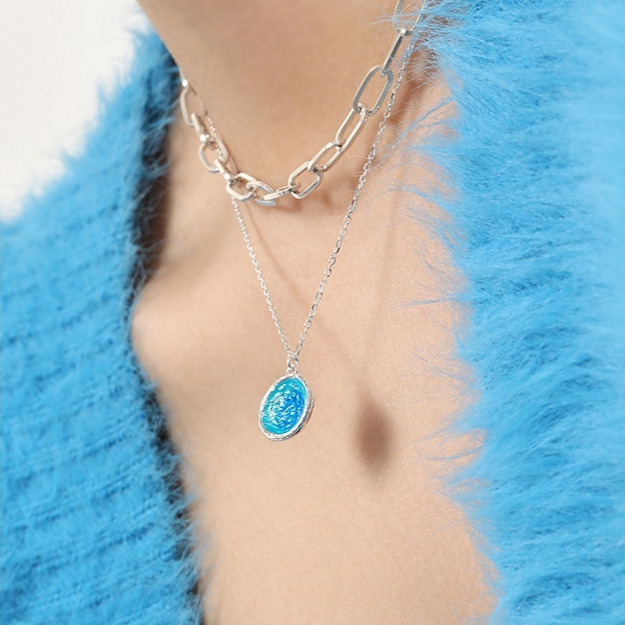 Textured Drip Glazed Irregular Round Clavicle S925 Sterling Silver