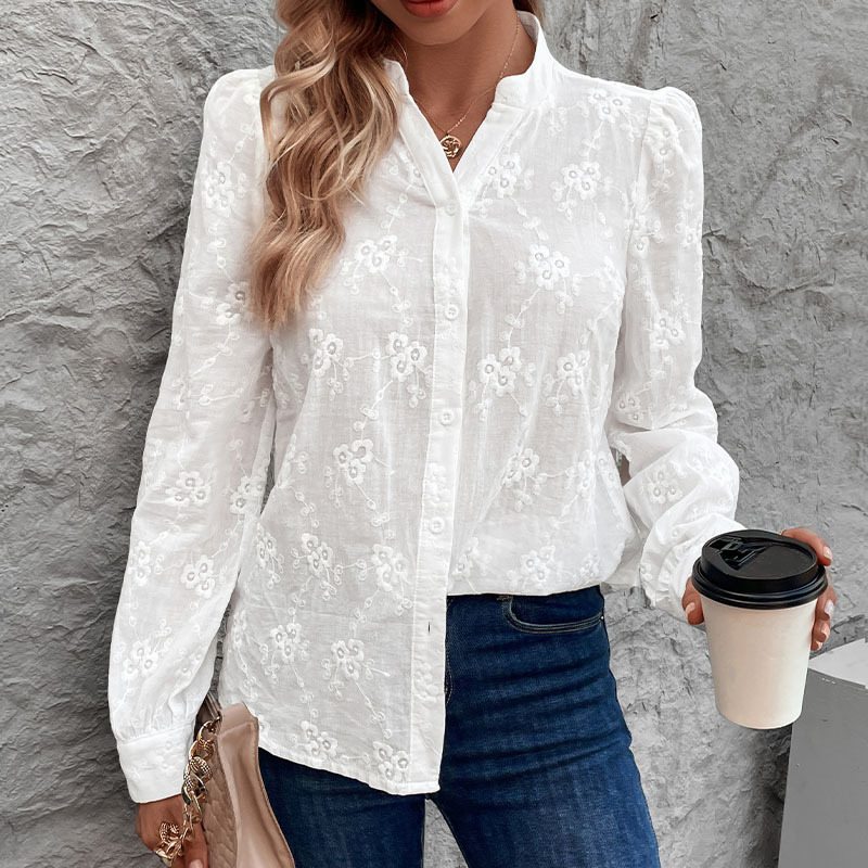 Long-sleeved Shirt Commuter Hollow Lace Jacquard