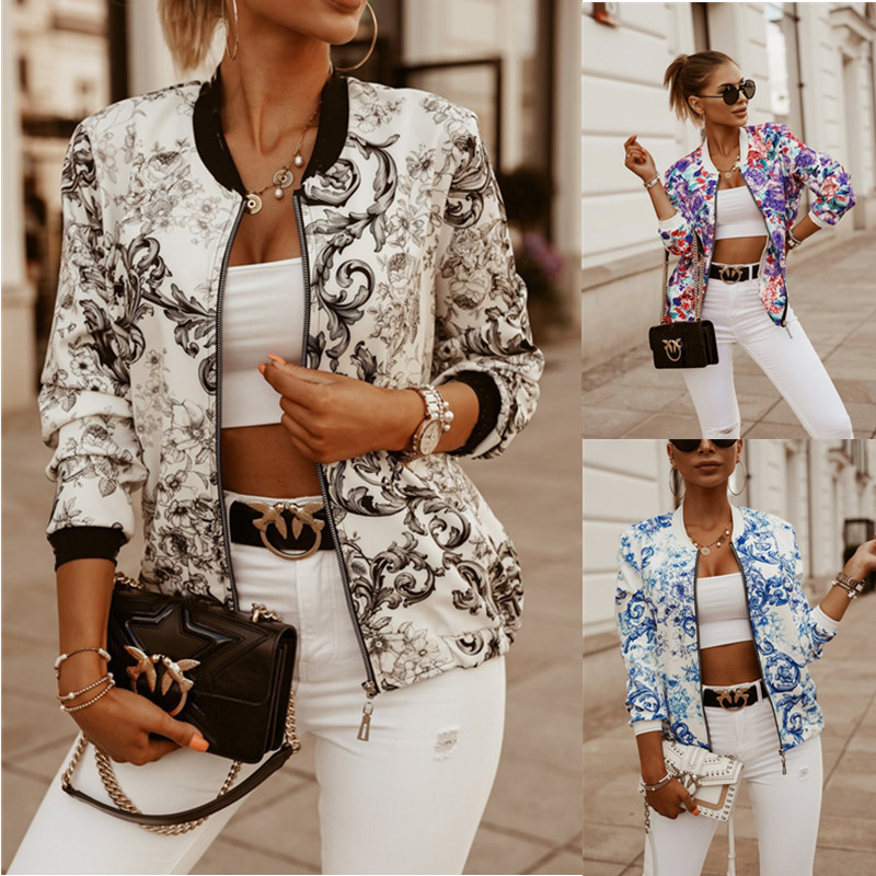 Slim Long Sleeve Printed Short Jacket Small