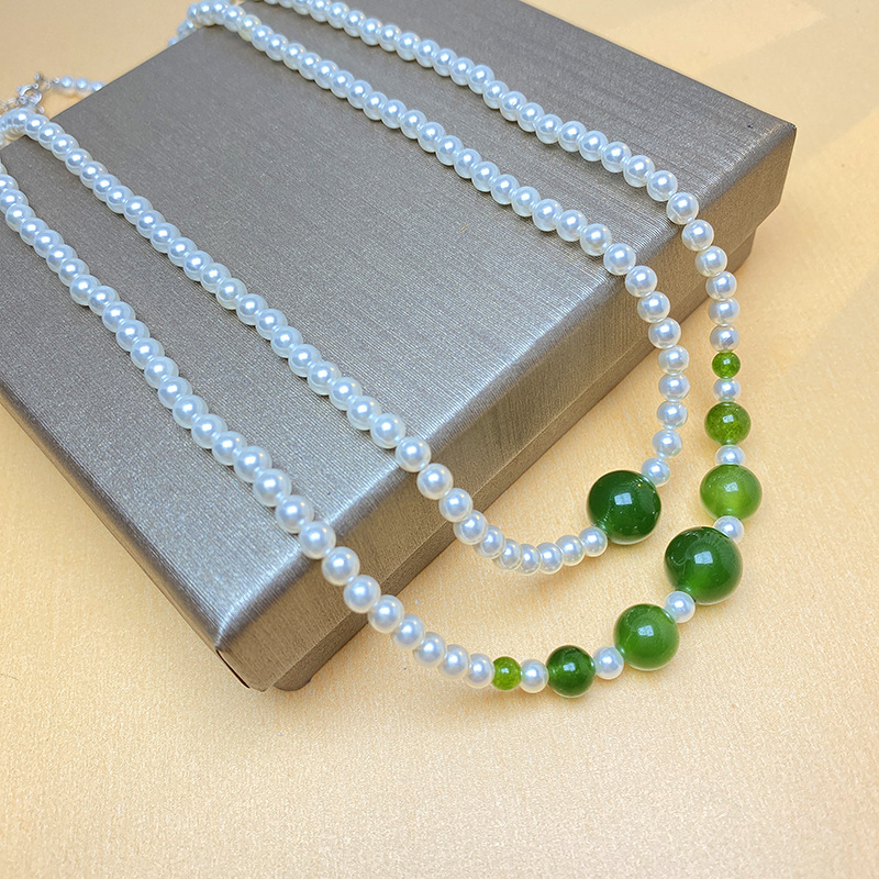 Sterling Silver Clavicle Chain White Jasper Green Chalcedony