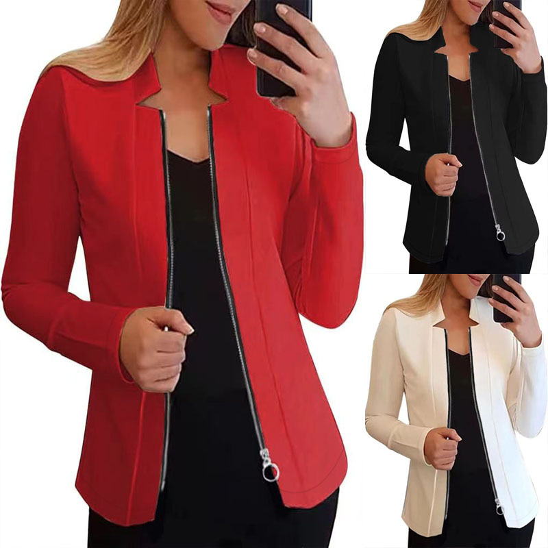 Solid Color Long-sleeve Zipper Suit Top