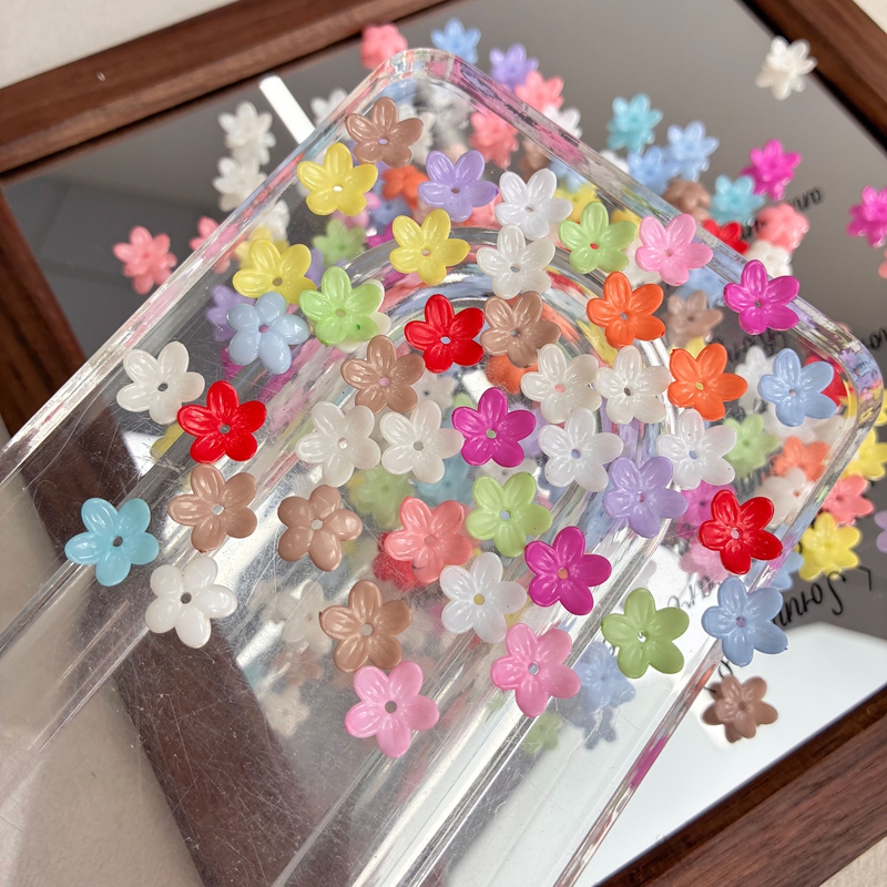 Solid 5-petal Acrylic Flower Beads Mini Opaque Center-hole Charms For