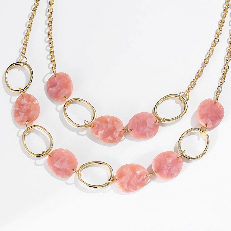 Regular Alloy Geometric Circle Acetate Plate Multilayer Short Necklace