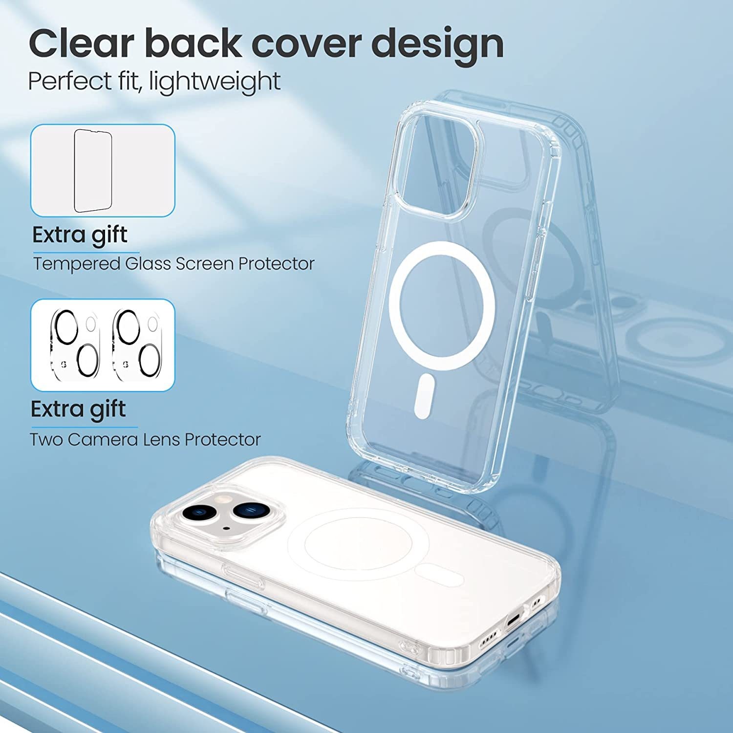 Transparent Magnetic Phone Case Tempered Film Lens Protector Set
