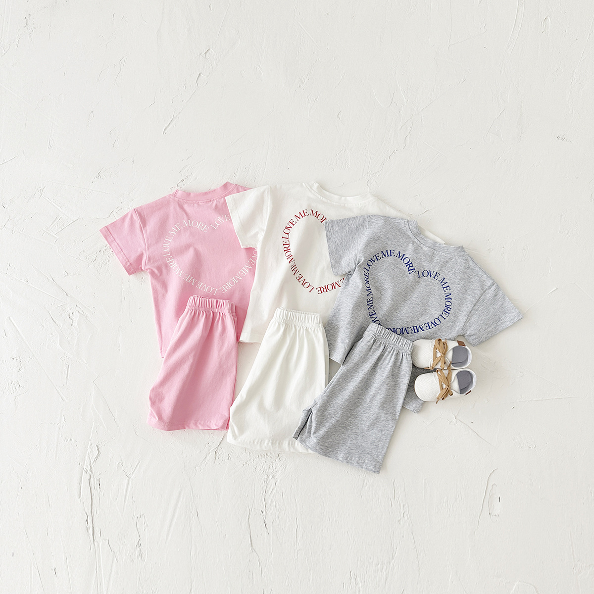 Heart Printing Short Sleeve Suit Korean Style Baby Boys' And Girls'