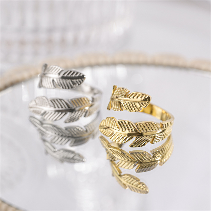 Feather Ring Open Titanium Steel Gold And Silver Color Opening Rings