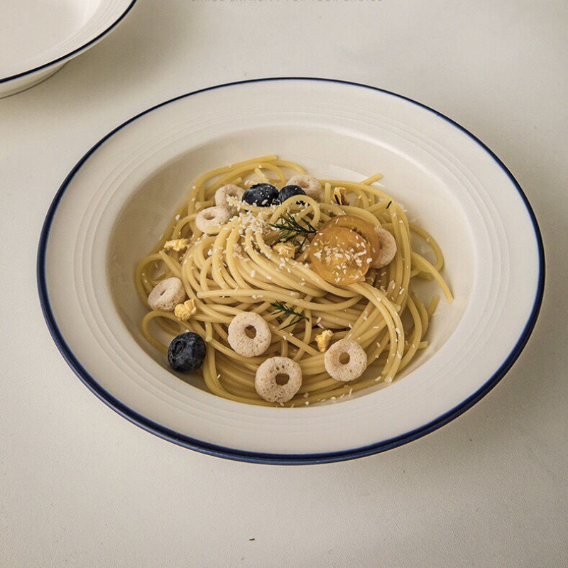 Simple Straw Hat Bowl Ceramic Pasta Salad Dish