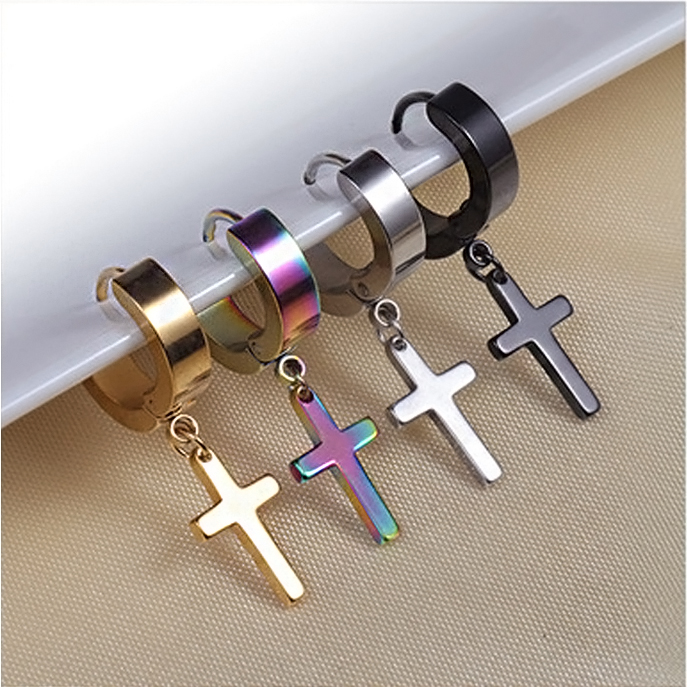 Titanium Steel Men's Cross Earrings Stainless