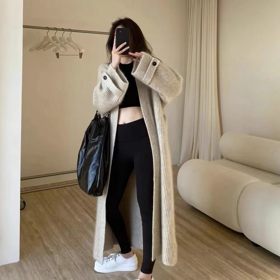 Korean Style High Sense Long Sweater Coat Mid-length