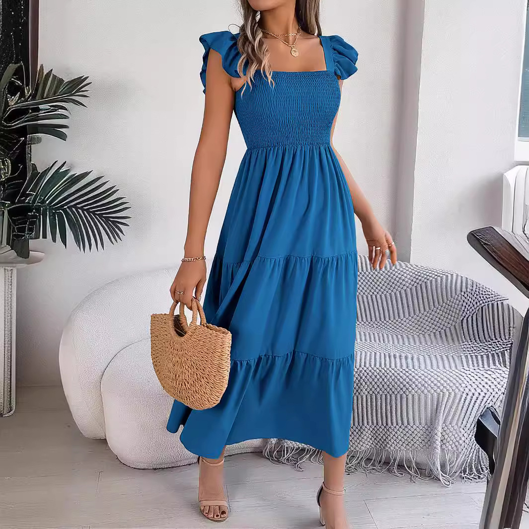 Summer Dress Casual Women's Sleeveless Mid-length Pleated Long Layered