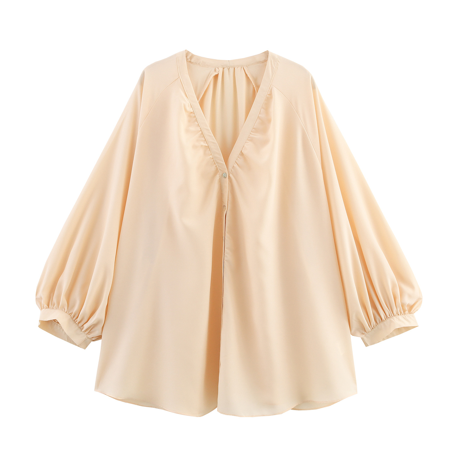 V-neck Loose Draping Long Sleeve Shirt