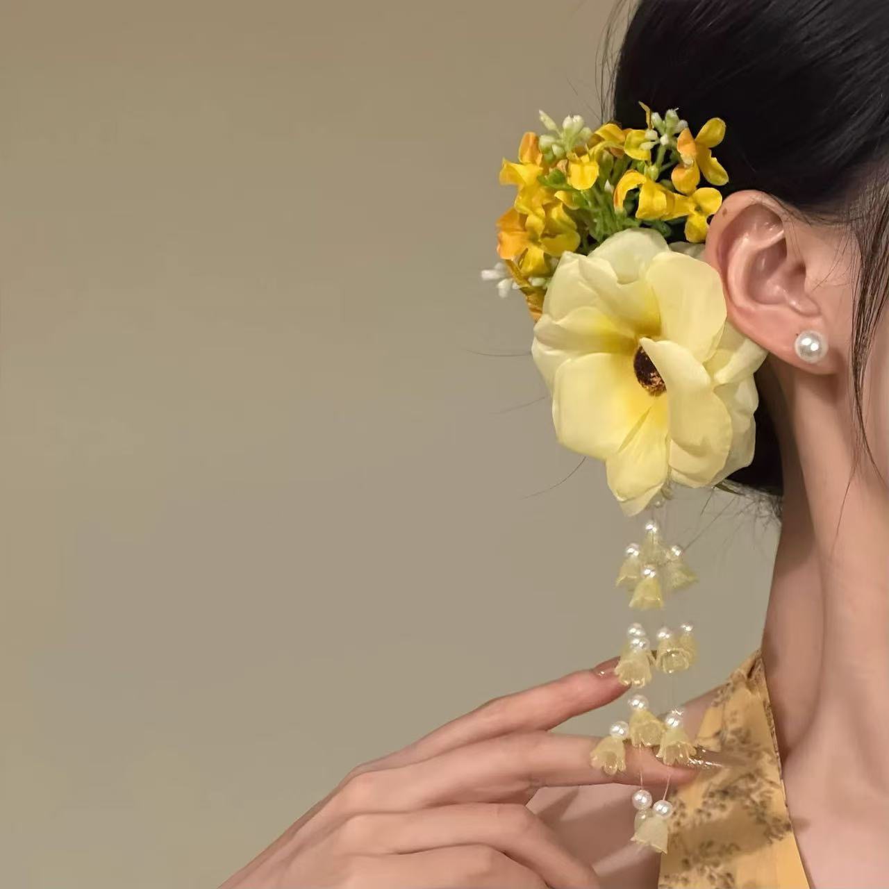 Super Fairy Pure Desire Yellow Atmosphere Pearl Linglan Tassel Side Clip