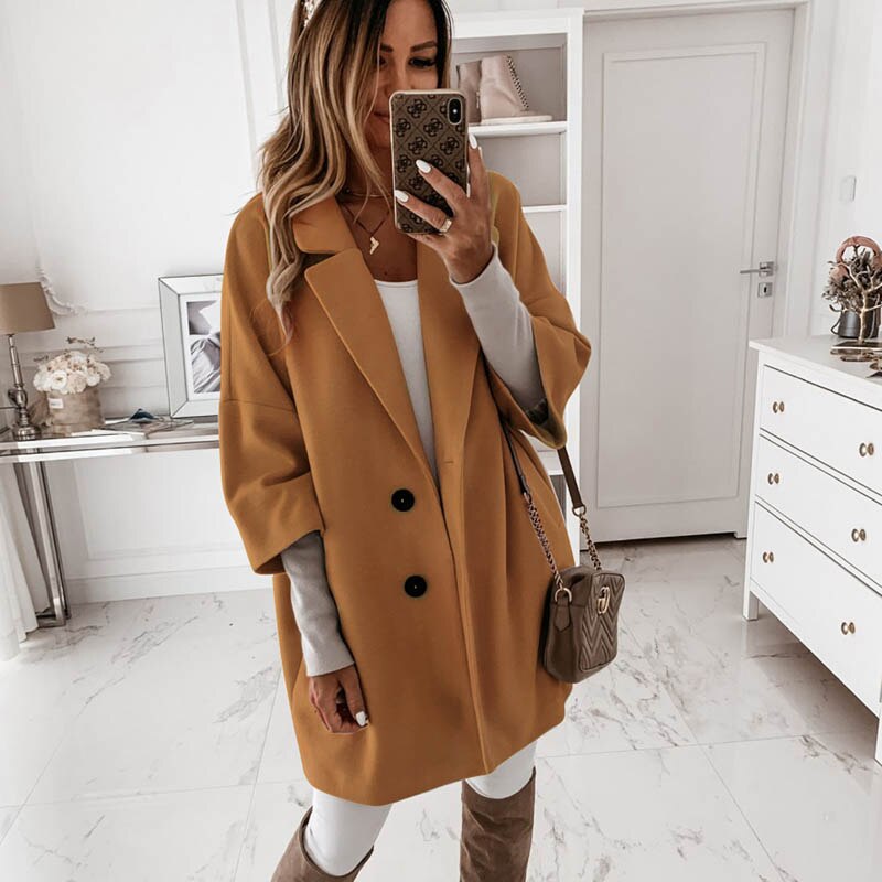 Autumn Winter Women Coats 2XL Plus Long Wool Size Warm Elegant Vintage