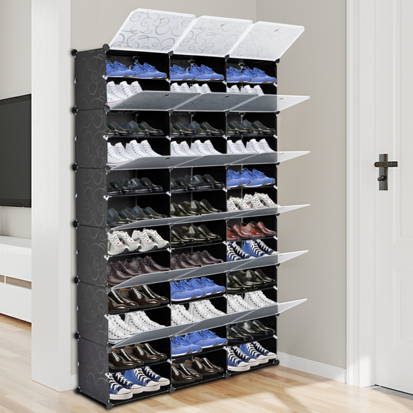 3 Rows 12 Layers 36 Compartments Plastic Shoe Box Storage Rack