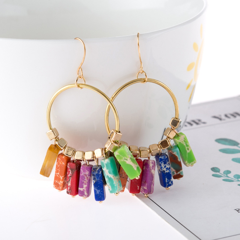 Rainbow Synthetic Empress Turquoise Bohemian Earrings