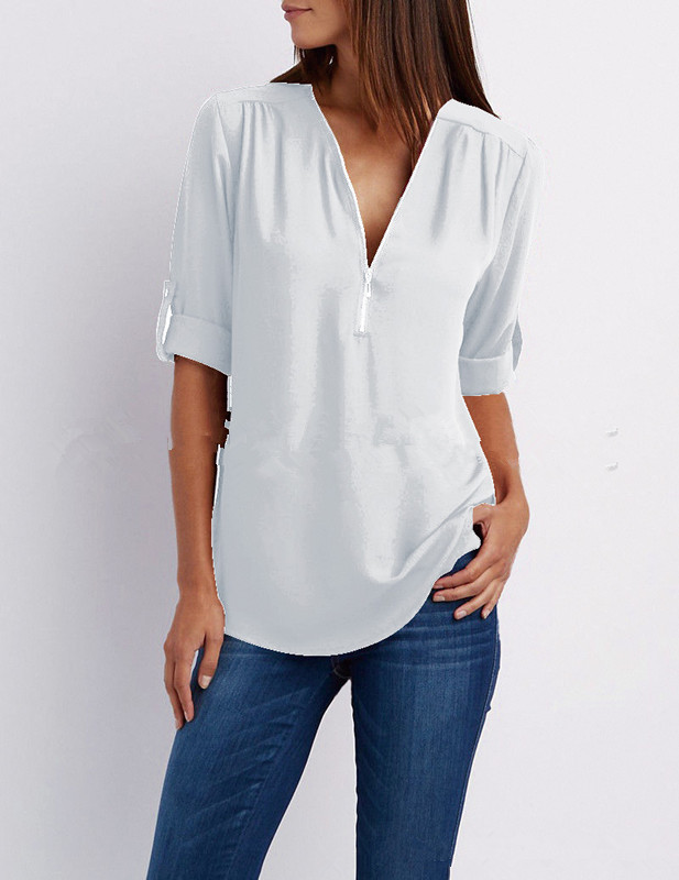 Large Size Long Sleeve Loose V-neck Shirt