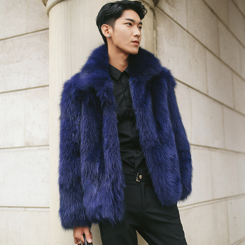 Fox Fur Men's Faux Coat Turn Collar Tide Casual Clothing