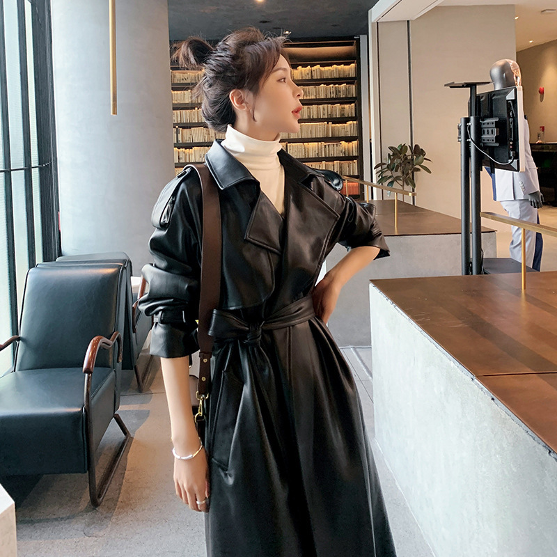 Autumn New Leather Trench Slim-fit Coat