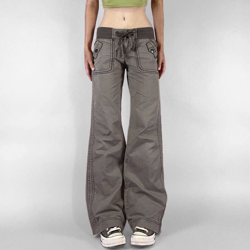 Pocket Contrast Color Thread Waist Head Made Old Low Straight Jeans