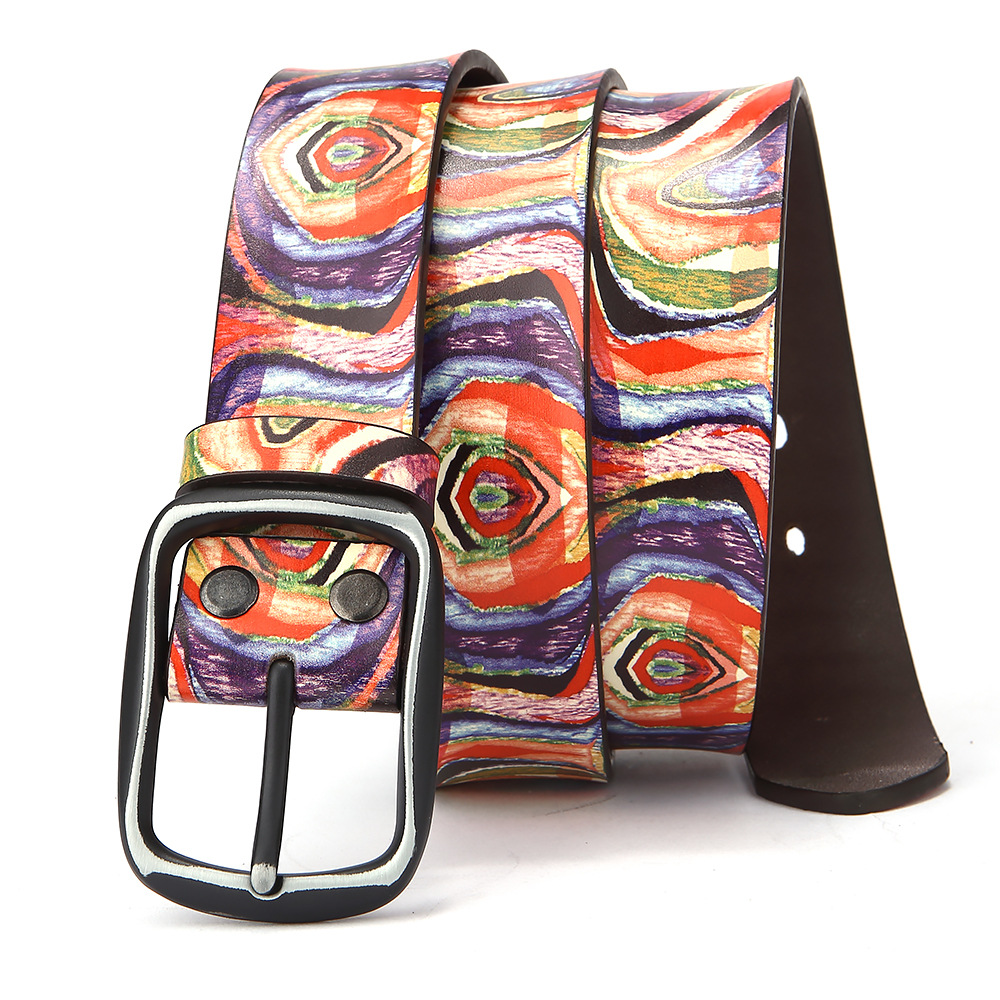 Pure Cowhide Printed Rainbow Graffiti Leather Decorative Belt