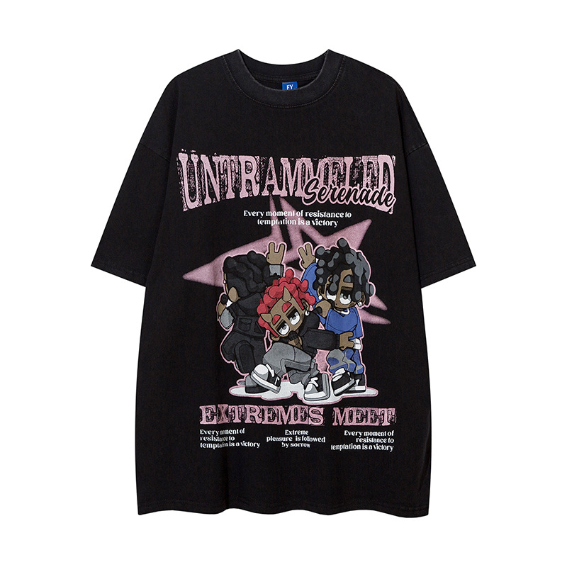 Cartoon Five-pointed Star Printed Short Sleeve Men
