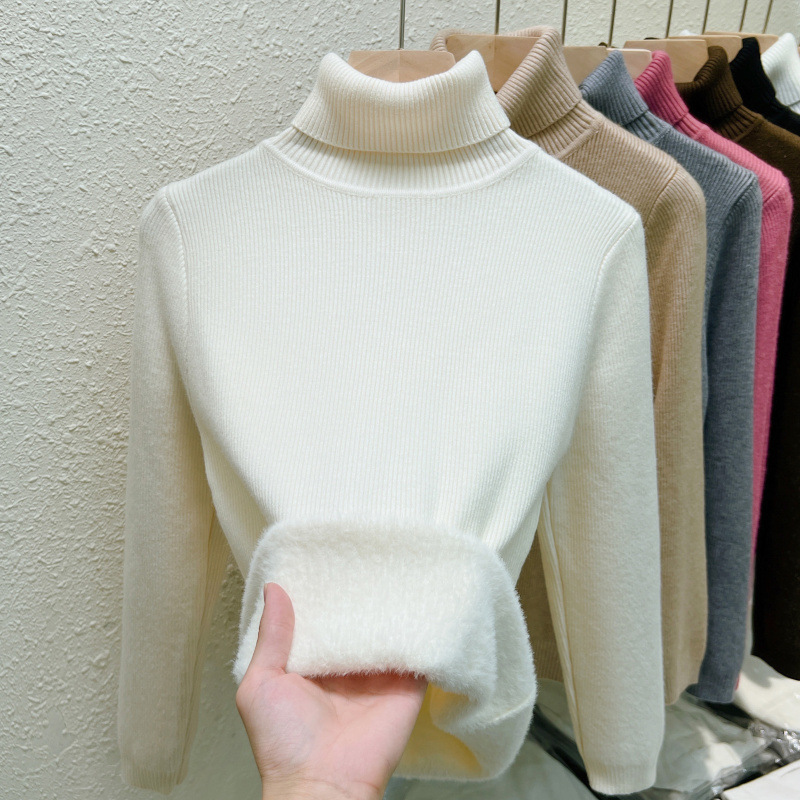 Fleece-lined Thickened Autumn And Winter Turtleneck Sweater Slim Fit