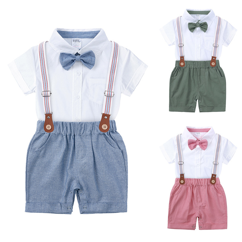 Boys Gentleman Bow Tie Backstrap Shorts Set
