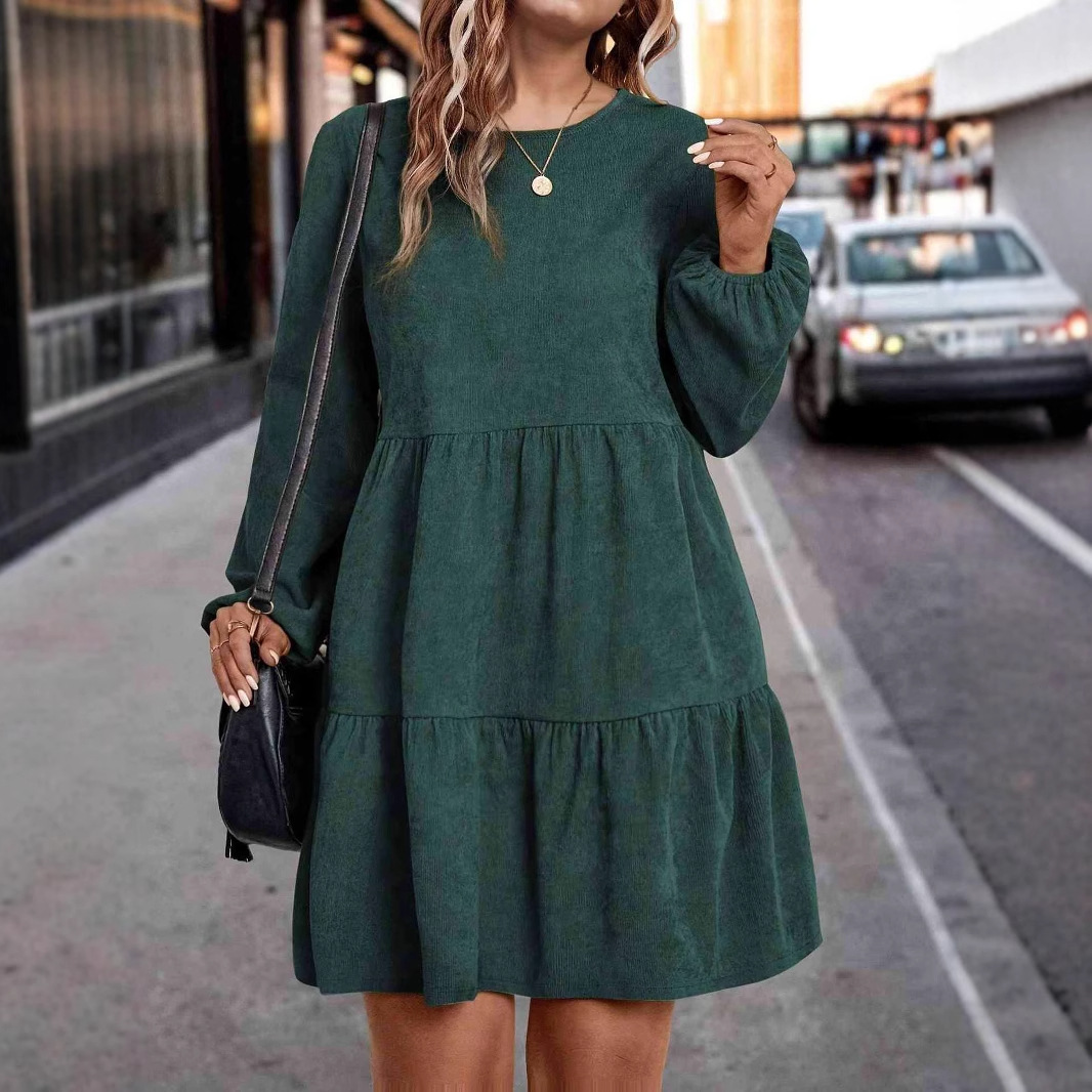 European And American Fashion Autumn Winter Round Neck Loose Dress