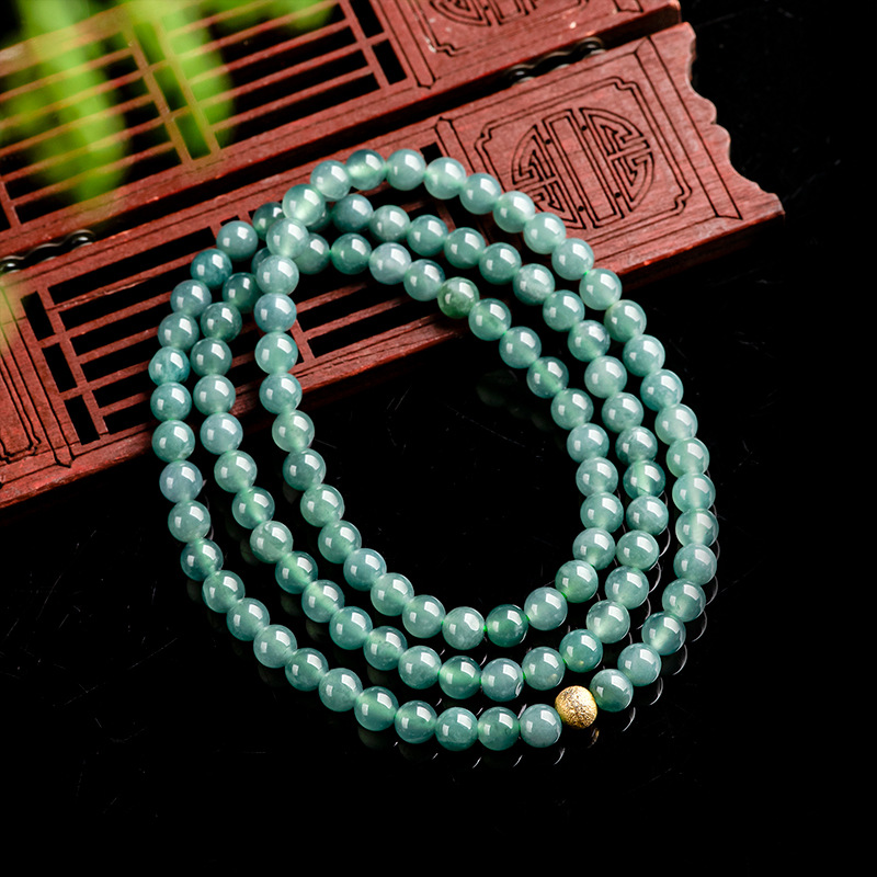 Natural Jadeite Jade 6mm Blue Water Bead Necklace