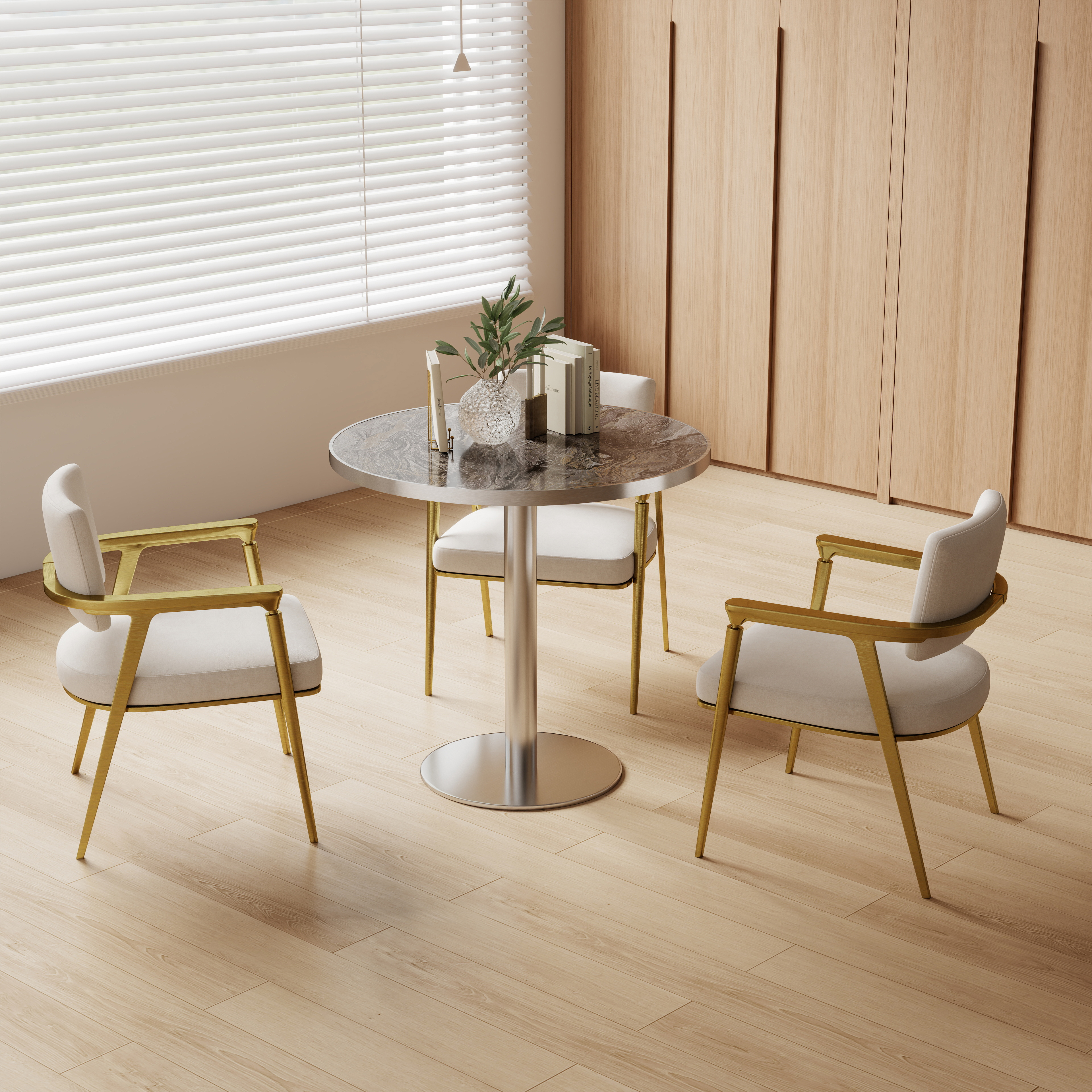 Round Modern Dinning Table 31.5 Inches Bistro Tulip With Faux Marble