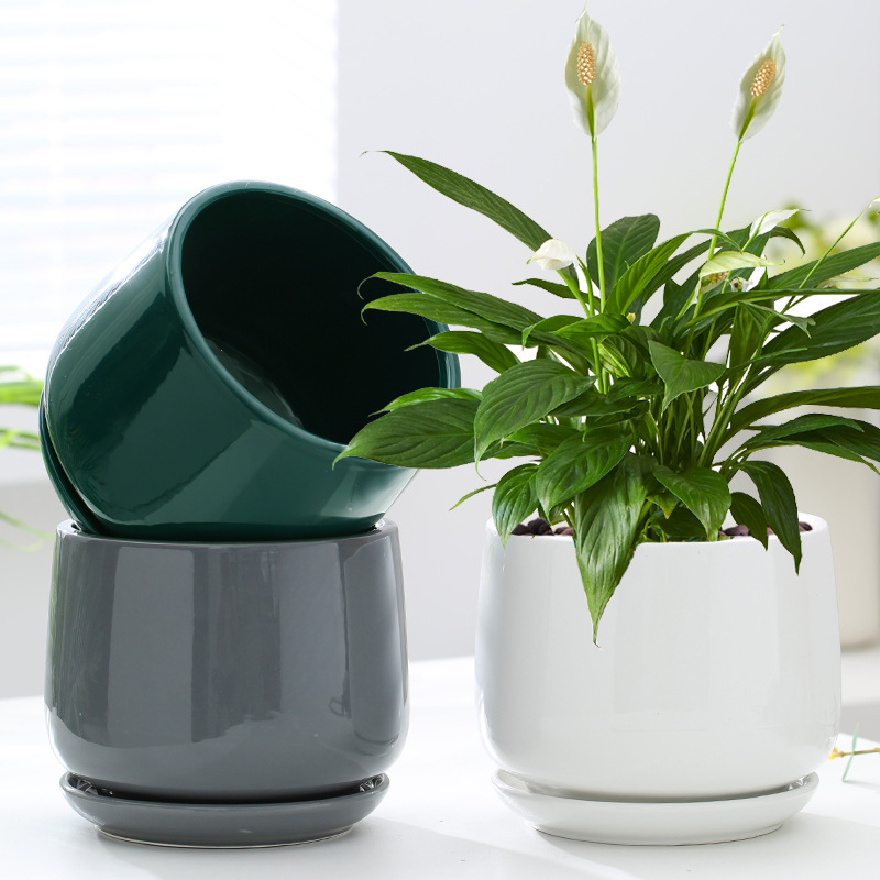 Flower Pot Ceramic Creative Personality With Tray Home Balcony Nordic